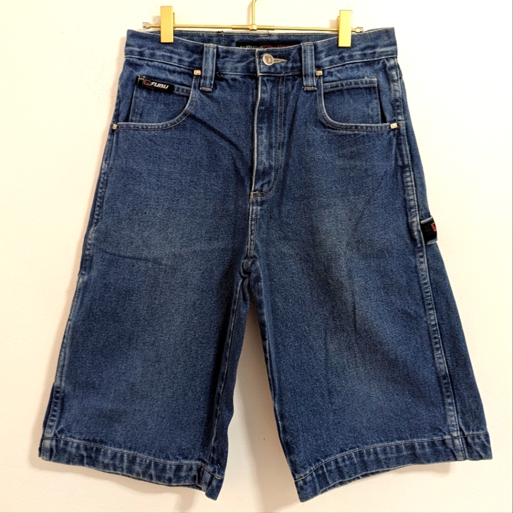 Vintage‎ FUBU The Collection Boy's Size 16 Blue Denim Cargo Shorts